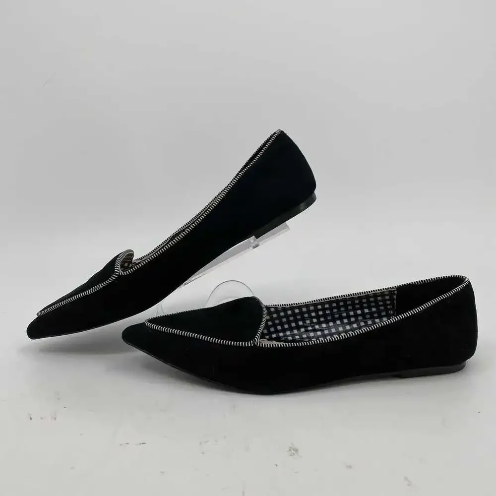 1901 Classic Black Suede Pointed Toe Flats | Size 10
